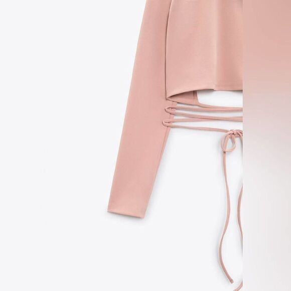 Zara NWT Cropped Open Back Top with Ties Pale Pink Size XL Bloggers Fav - Picture 10 of 11
